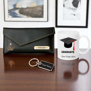Customized Graduation Combo for Women - Women's Clutch,Key-Chain and Mug