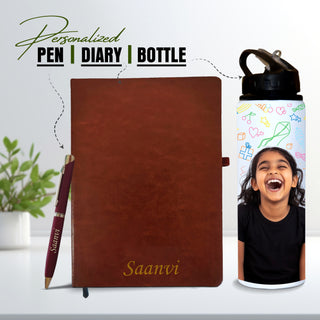 Personalized Gift Set – Custom Diary, Pen & Photo Bottle