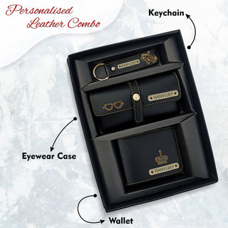 Men's Personalized Leather Gift Combo- Wallet, Eye wear Case & Keychain