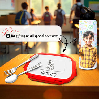 Personalized School Lunch Set – Name Engraved Lunch Box & Photo Printed Bottle