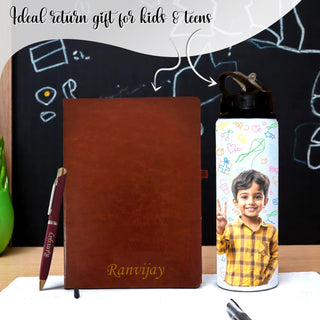 Personalized Gift Set – Custom Diary, Pen & Photo Bottle