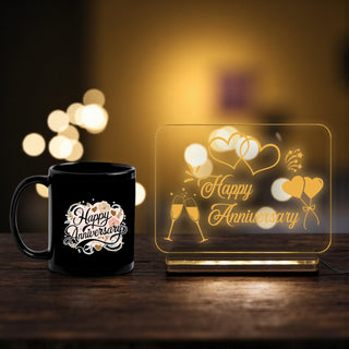 Acrylic Happy Anniversary LED Night Lamp 4x6 inch & Ceramic Mug Combo