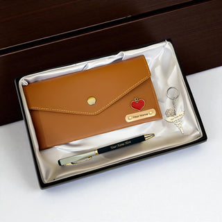 Personalized Pen, Keychain & Clutch Combo with Engraved Name – Gift for Women