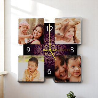 Acrylic Wall Clock (12x12 Inches) –With 4 Custom Photos & Unique Design