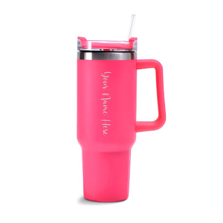 Personalized Stainless Steel Travel Tumbler with Lid, Straw & Name Engraving.