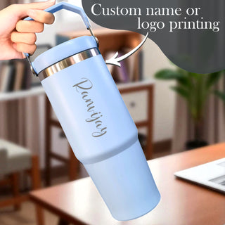 Custom Name Stainless Steel Tumbler 900ml – Vacuum Insulated Bottle with Straw.