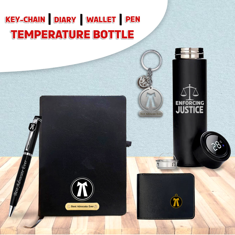 Advocate Gift Set: Pen, Keychain, Black Bottle, Diary, Wallet With 'World's Best Advocate' Quote.