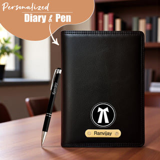 Customized Black Leather Diary with Colored Advocate Logo & Name Engraved Pen.