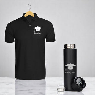 Graduation Combo - Custom Temp Bottle & Black Polo T-Shirt with Name
