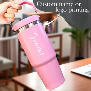 Custom Name Stainless Steel Tumbler 900ml – Vacuum Insulated Bottle with Straw.