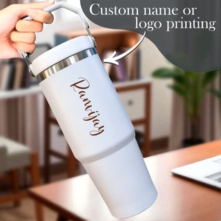 Custom Name Stainless Steel Tumbler 900ml – Vacuum Insulated Bottle with Straw.