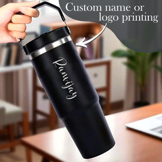 Custom Name Stainless Steel Tumbler 900ml – Vacuum Insulated Bottle with Straw.