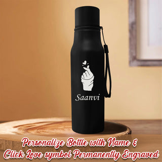 Customized Stainless Steel Water Bottle with Heart and Click Symbol & Your Name Engraved