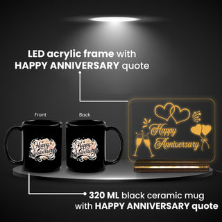 Acrylic Happy Anniversary LED Night Lamp 4x6 inch & Ceramic Mug Combo