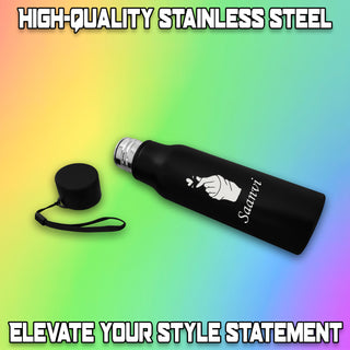 Customized Stainless Steel Water Bottle with Heart and Click Symbol & Your Name Engraved