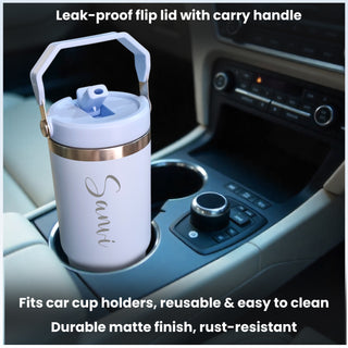 Custom Name Stainless Steel Tumbler 900ml – Vacuum Insulated Bottle with Straw.