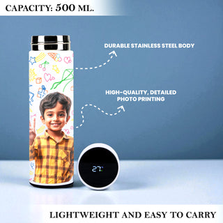 Personalized 500ml White Temperature Bottle – Custom Photo, Logo, or Wishes, perfect for school kids.