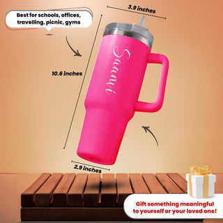 Personalized Stainless Steel Travel Tumbler with Lid, Straw & Name Engraving.