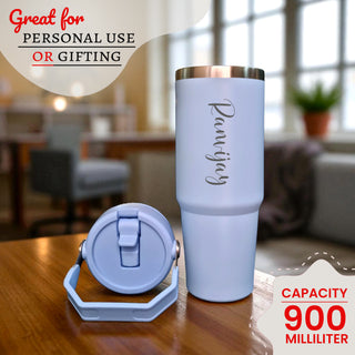 Custom Name Stainless Steel Tumbler 900ml – Vacuum Insulated Bottle with Straw.