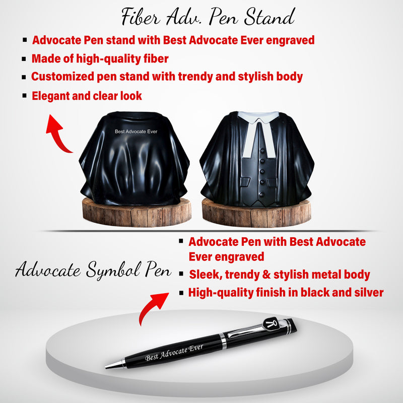 Advocate Desk Set: Pen Stand, Engraved Pen & A5 Diary with Advocate Logo.