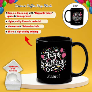 Birthday Gift Set– Black Coffee Mug & Acrylic Keychain with 'Happy Birthday' Quote & Name Printed.