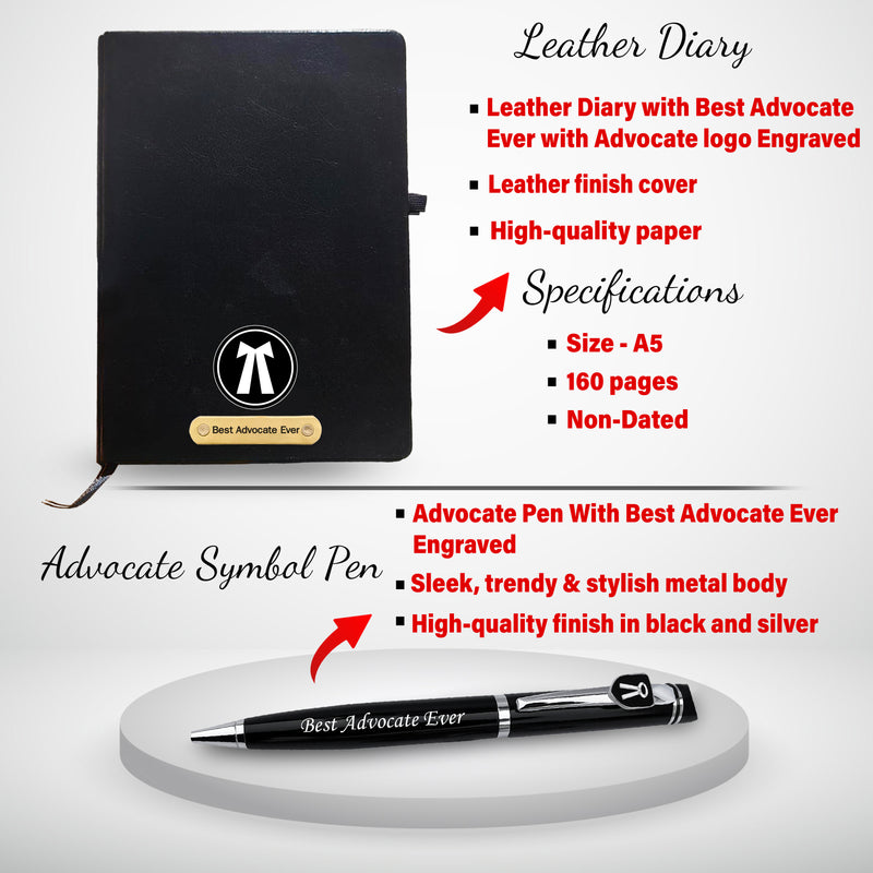 Advocate Gift Set: Pen, Keychain, Black Bottle, Diary, Wallet With 'World's Best Advocate' Quote.