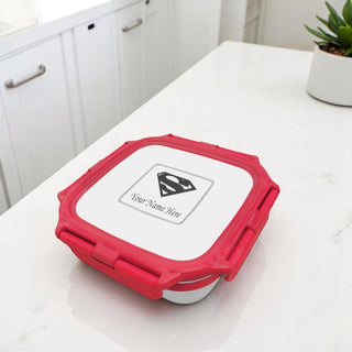 Square Small Lunch Box with Your Child Name and Favorite Character Engraved.
