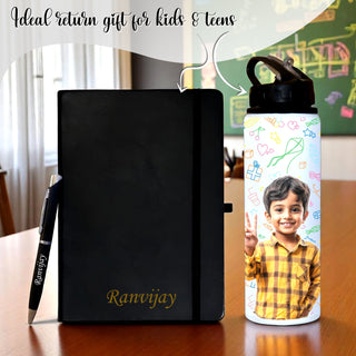 Personalized Gift Set – Custom Diary, Pen & Photo Bottle