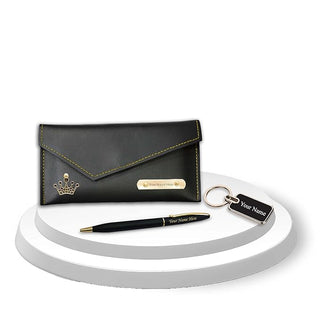 Diwali Combo for Women - Custom Clutch, Pen & Metal Keychain