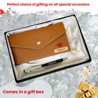Personalized Pen, Keychain & Clutch Combo with Engraved Name – Gift for Women