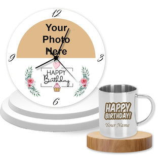 Birthday Combo: Personalized Steel Mug & Photo Wall Clock