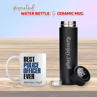 Police Officer Combo-Black Bottle & Mug With Name.