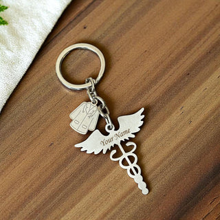 Custom Stainless Steel Keychain with Name Engraving – Profession-Themed Design