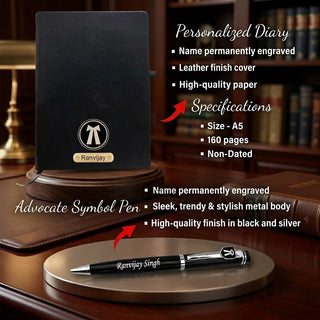 Customized Advocate Gift Set: Personalized Keychain, Bottle, Pen, Wallet & Diary.