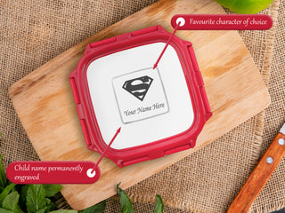 Square Small Lunch Box with Your Child Name and Favorite Character Engraved.