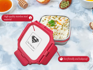 Square Small Lunch Box with Your Child Name and Favorite Character Engraved.
