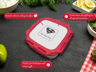 Square Small Lunch Box with Your Child Name and Favorite Character Engraved.