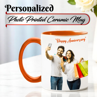 Customized Photo Printed Orange Ceramic Tea/Coffee Mug.