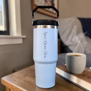 Custom Name Stainless Steel Tumbler 900ml – Vacuum Insulated Bottle with Straw.