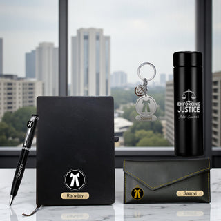 Customized Advocate Gift Set: Personalized Keychain, Bottle, Pen, Clutch & Diary.