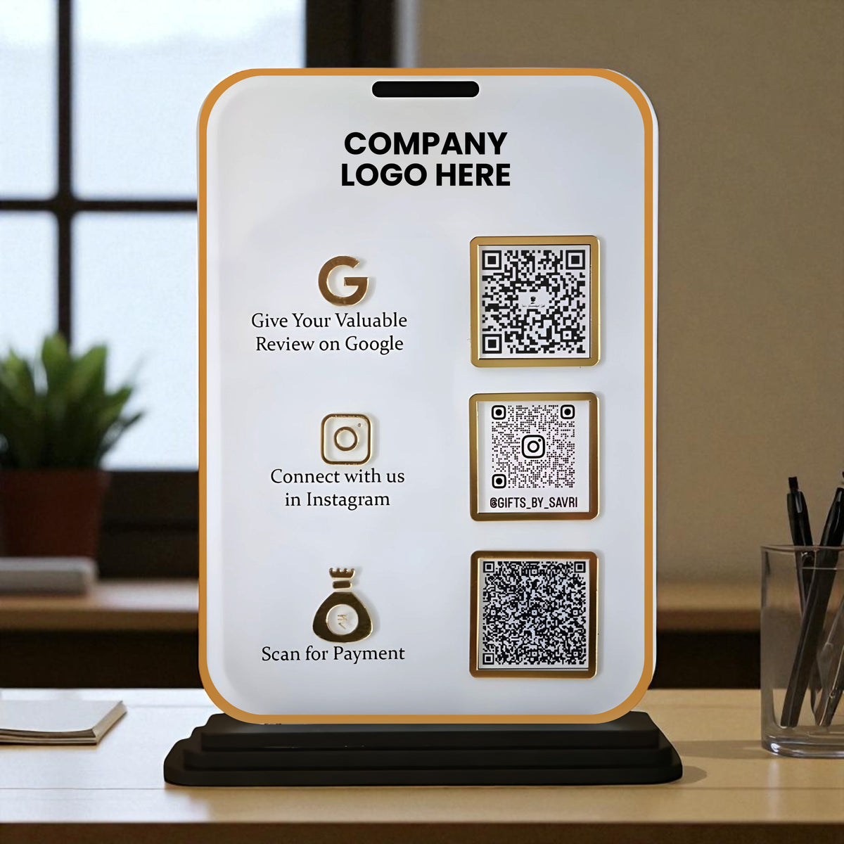 Personalized Acrylic QR Code Stand – 6x8 inch- with 3 Custom Slots for