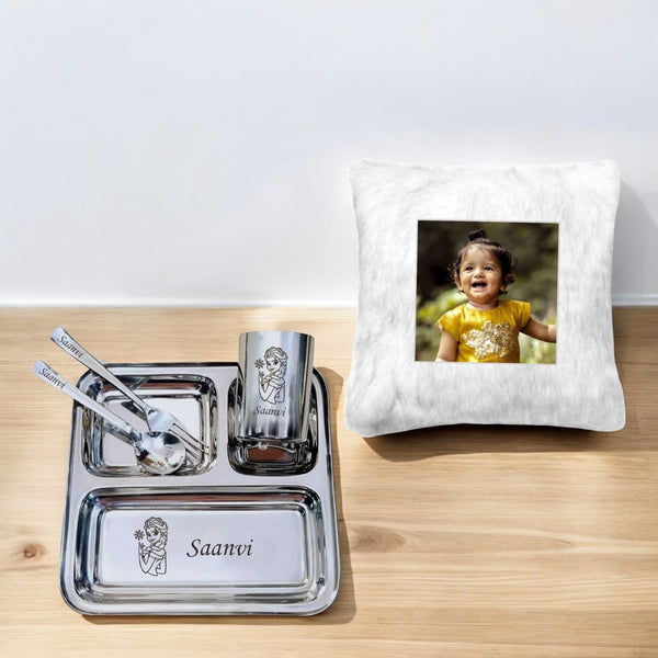 Kids Birthday Combo: LED Cushion & Engraved Plate.