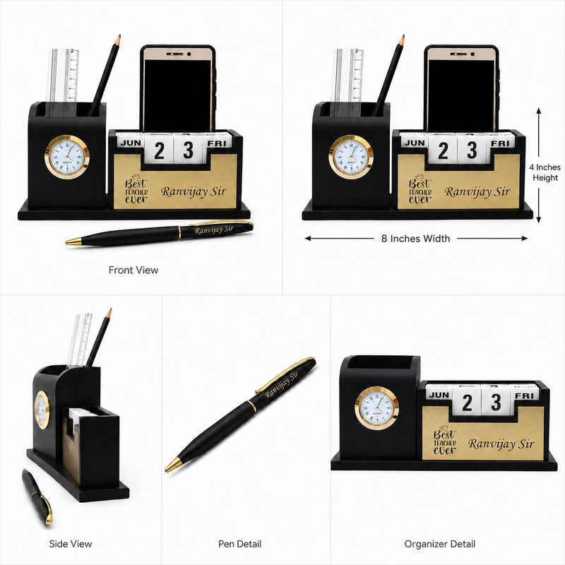 Teacher's Custom Gift Set with Customized Pen with Pen Stand with Name Engraved. Teacher Gift Set for Teachers Day