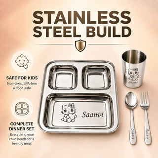 Personalized 3-Compartment Thali Set for Kids.
