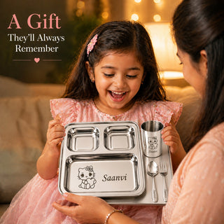 Personalized 3-Compartment Thali Set for Kids.