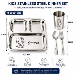 Personalized 3-Compartment Thali Set for Kids.