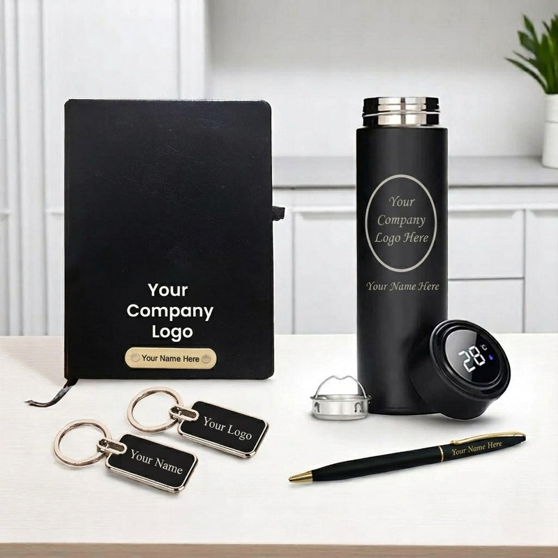 Custom Combo Set - Metal Keychain, Temp Bottle, Slim Pen & Diary