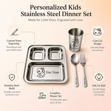 Personalized 3-Compartment Thali Set for Kids.