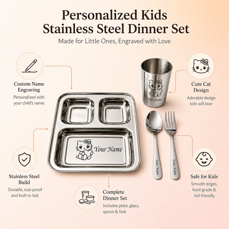 Personalized 3-Compartment Thali Set for Kids.