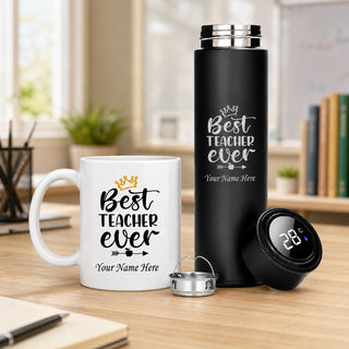 Customized Teachers Day Gift Combo for Teachers | Personalized Customized Black Teacher Bottle & Coffee Mug with Name
